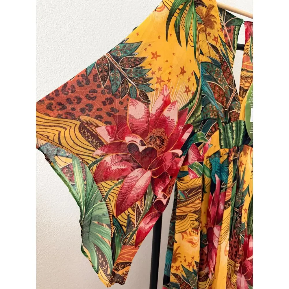 Farm Rio NEW Tropical Dreams Caftan Dress Yellow Size S - Picture 3 of 10